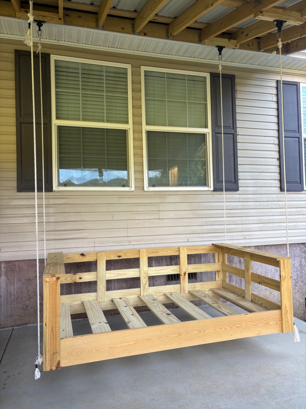 Custom porch swing under construction